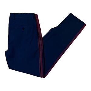 MSGM Milano Navy Dress Pants Painted Red Side Stripes 32x 0 Made in Italy Unique